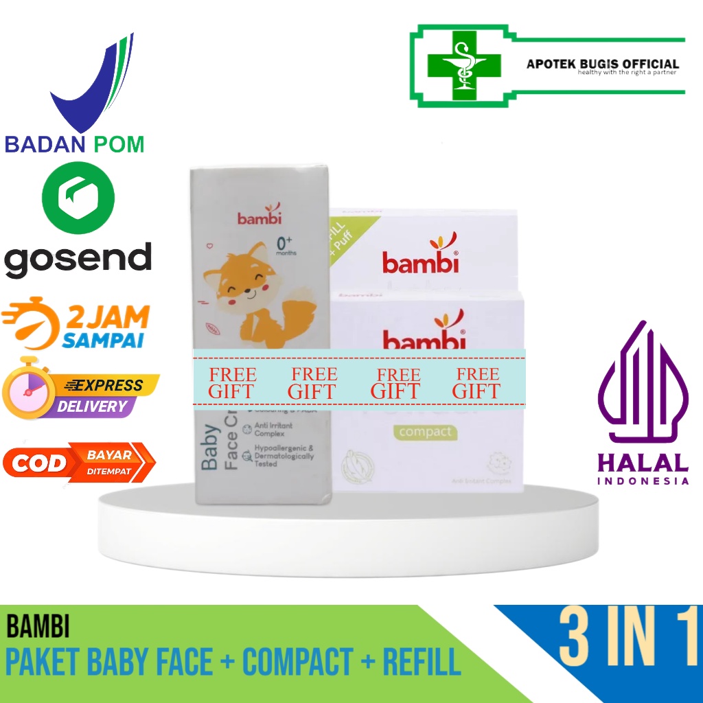 PAKET 3 in 1 Bambi Face Cream + Compact powder + Compact Refill - Dapat 3 Item