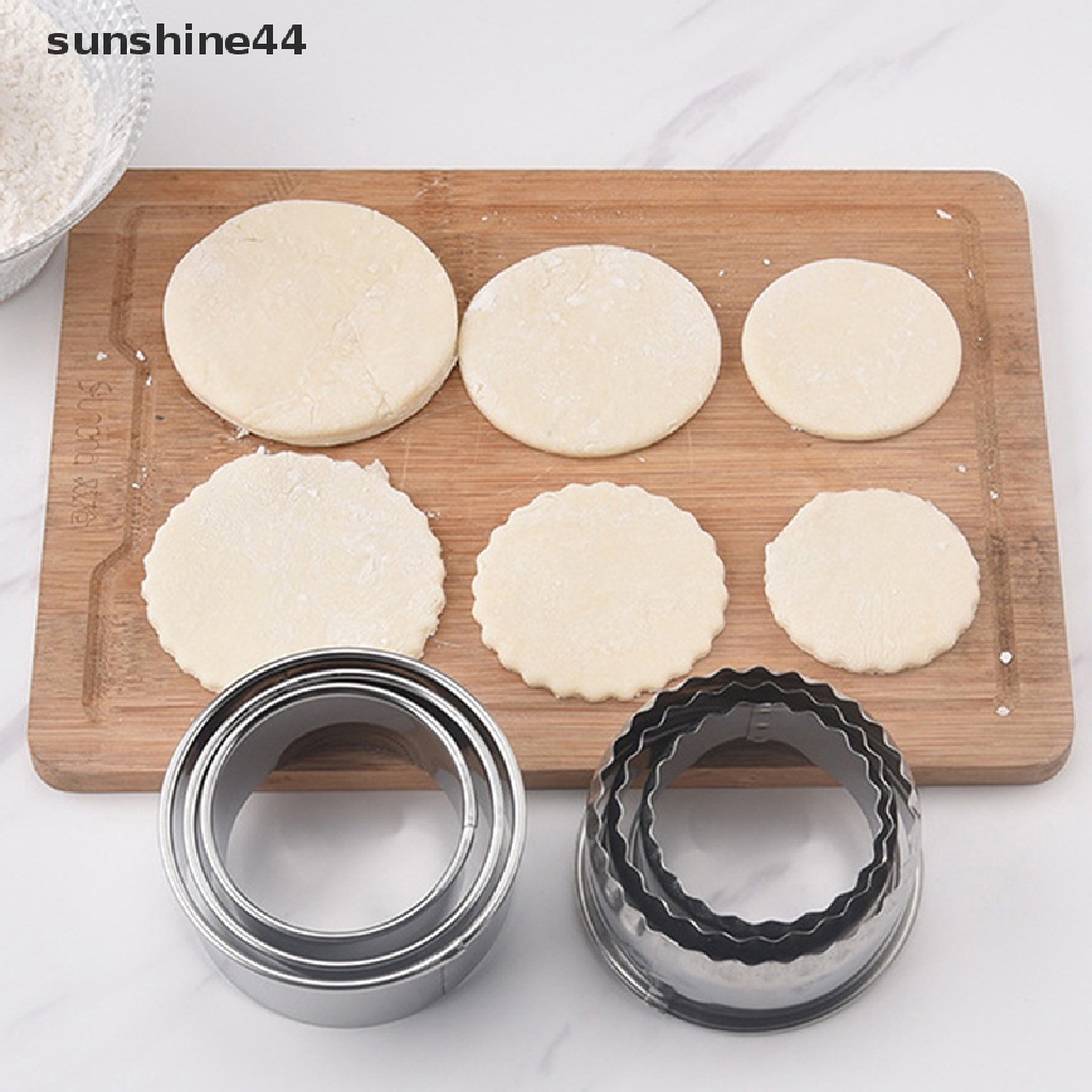 Sunshine 3Pcs/Set Pemotong Biskuit Kue Kering Stainless Steel Lingkaran Bunga Pastry Cutters.