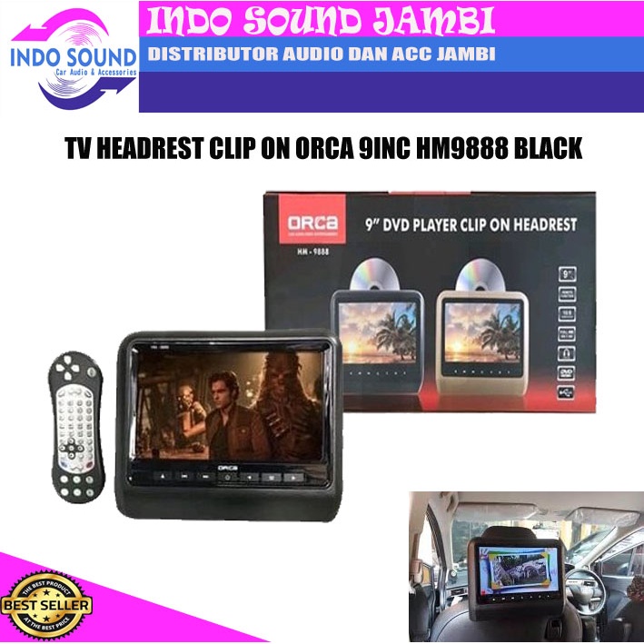 TV HEADREST CLIP ON ORCA HM-9888 9INCHI 2PCS BLACK TV BELAKANG KEPALA