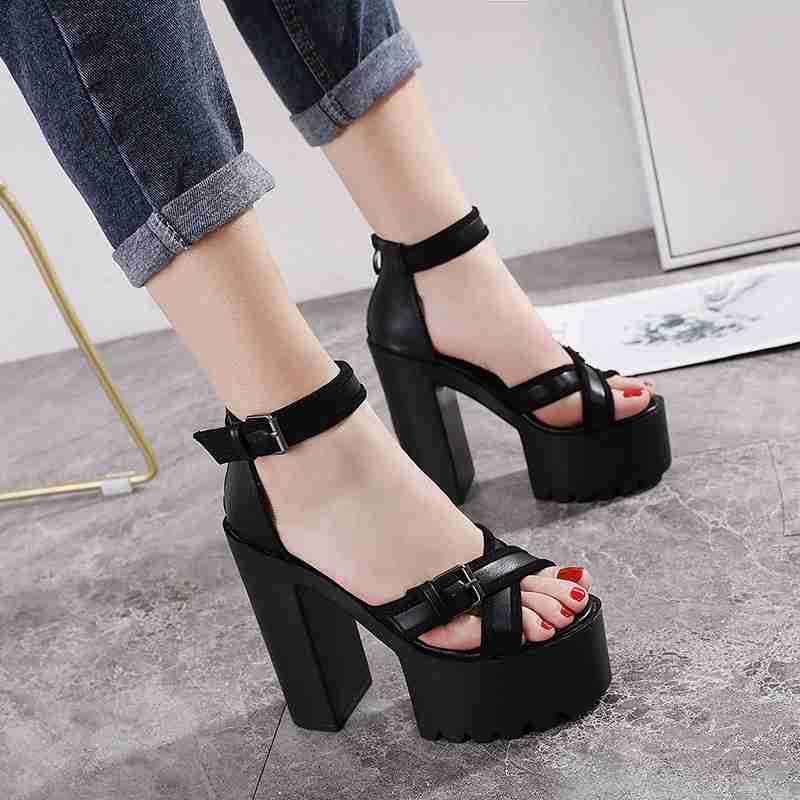 Sepatu Hak Tinggi Wanita Sandal 2021   Platform Platform Tebal Bawah Fashion Wanita Sepatu Tumit Teb