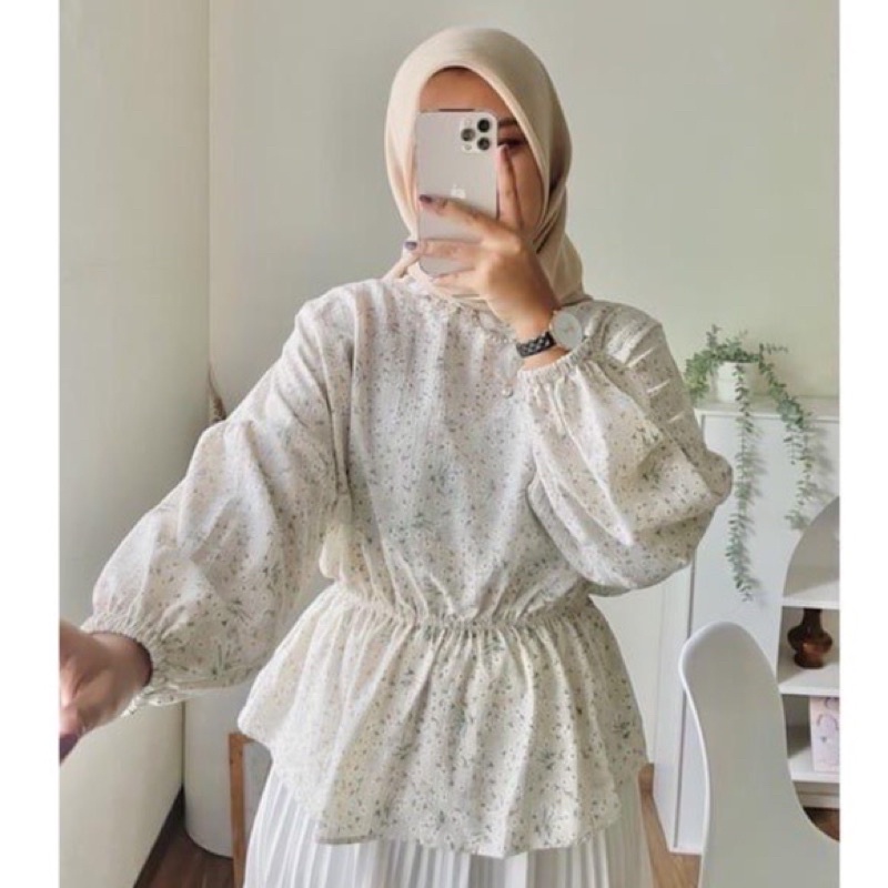 FLOWY BLOUSE KOREAN STYLE - BLOUSE MOTIF BUNGA - OLLA BLOUSE