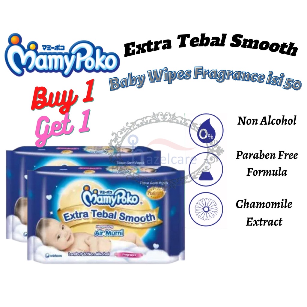 Mamy poko mamypokoExtra Tebal Baby Wipes Ganti Popok Fragrance 50 sheets 50's 50s - Tisu Basah