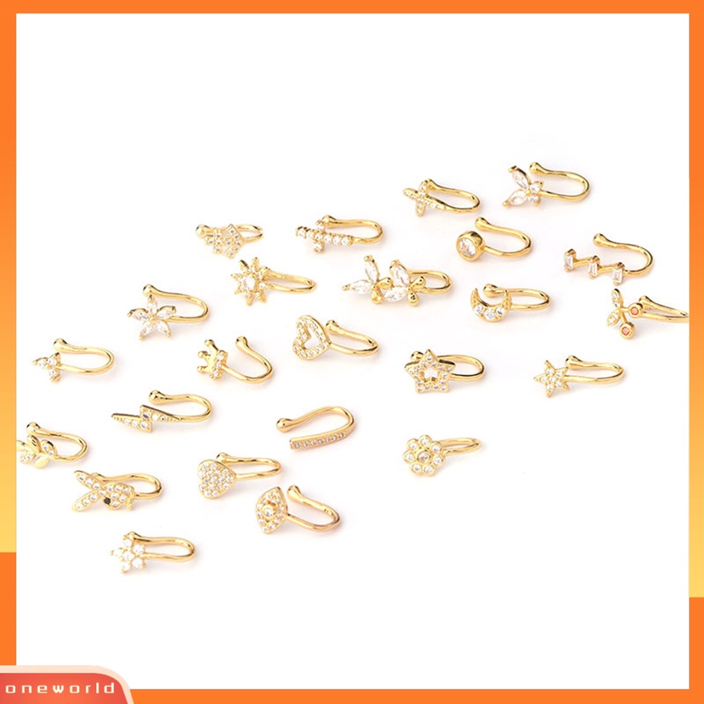 [oneworld] Klip Tindik Hidung Eye-catching Bentuk U Tembaga Cubic Zirconia Multi--style Shiny Ear Cuff Nose Stud Untuk Pakaian Sehari-Hari