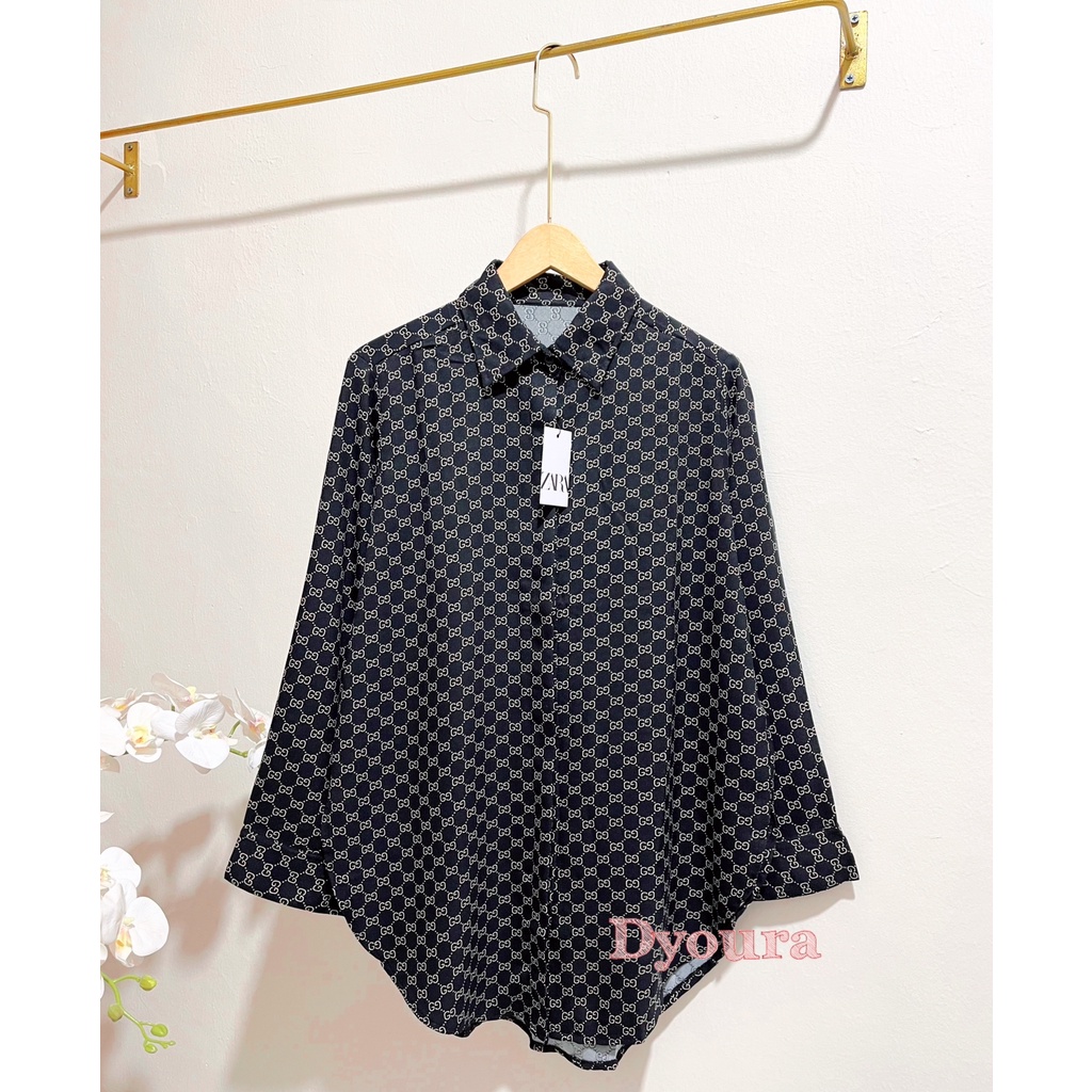 kemeja Rayon basic oversize motif Gg shirt / Kemeja gg terbaru/ kemeja lengan panjang / kemeja wanita motif gg