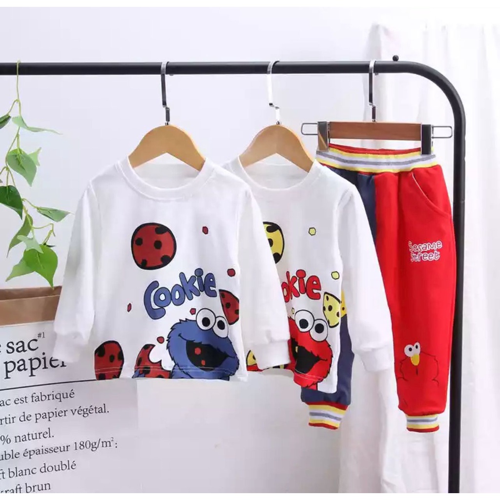 setelan switer anak terbaru motif cookie 6bulan-5thn grosir