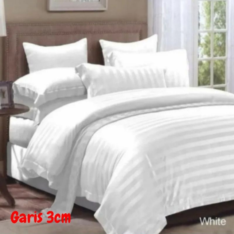 Sprei Set Sutera Organik Salur Putih Dll | Sprei Hotel Bintang Lima | Sprei Garis Putih Ukuran 200x2