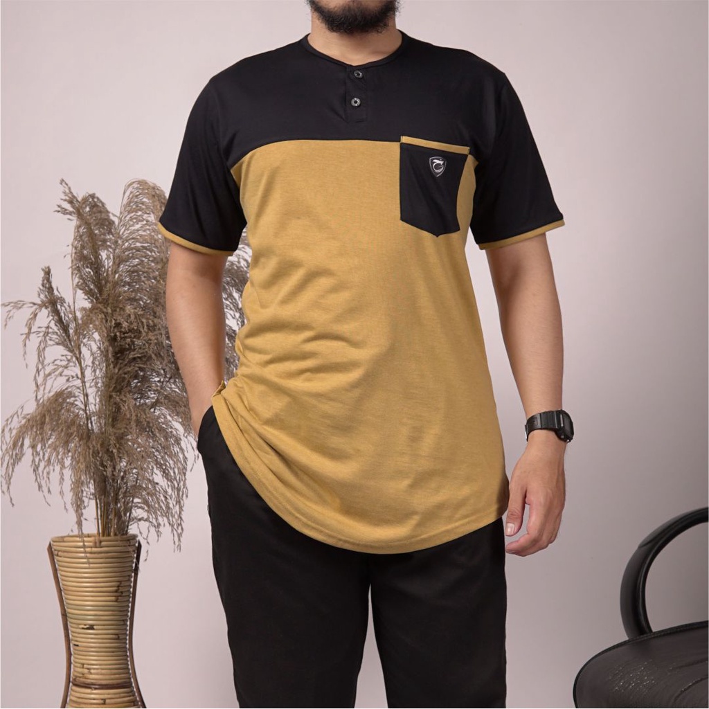 Baju Koko Kurta Pria Tangan Pendek Premium Quality | Qurta Polos Pendek Warna Kuning Mustard | Berba
