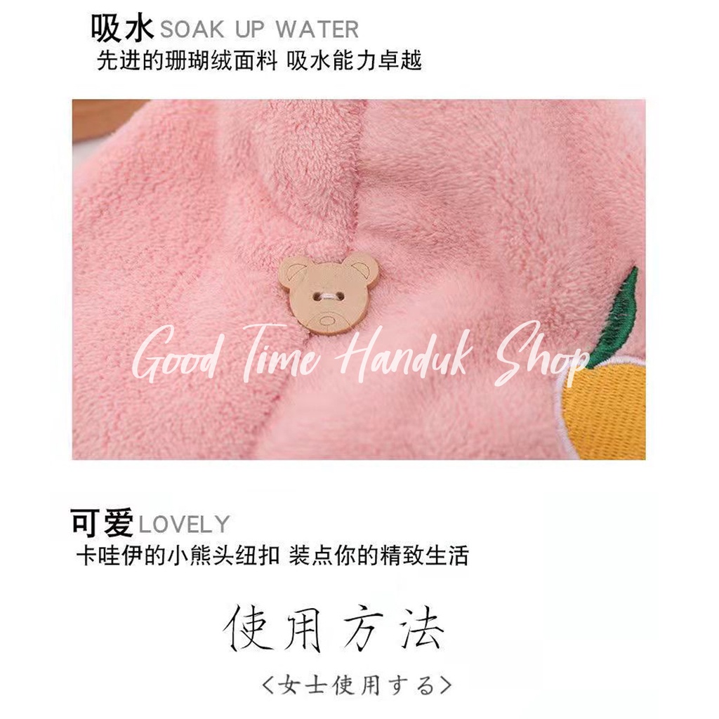 Handuk Keramas Model Kancing Import Microfiber Handuk Pengering Rambut Head Towel Fast Dry Hair Handuk Kepala