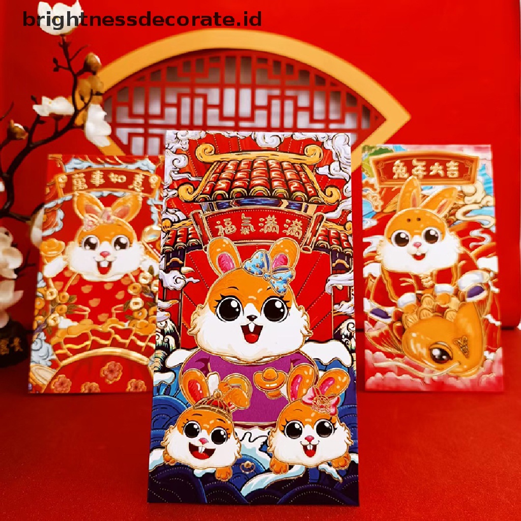 [Birth] 6pcs 2023tahun Kelinci Cina Amplop Merah Kartun Anak Hadiah Uang Packing Bag Untuk Pernikahan Ulang Tahun Paket Uang Paket Merah Packet [ID]