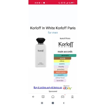 100% ORIGINAL KORLOFF IN WHITE EDT 88ml FOR MEN