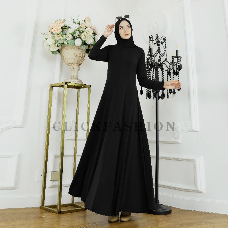 Gamis Hitam Terbaru Jersey Korea Polos Premium Tebal - By Click Fashion