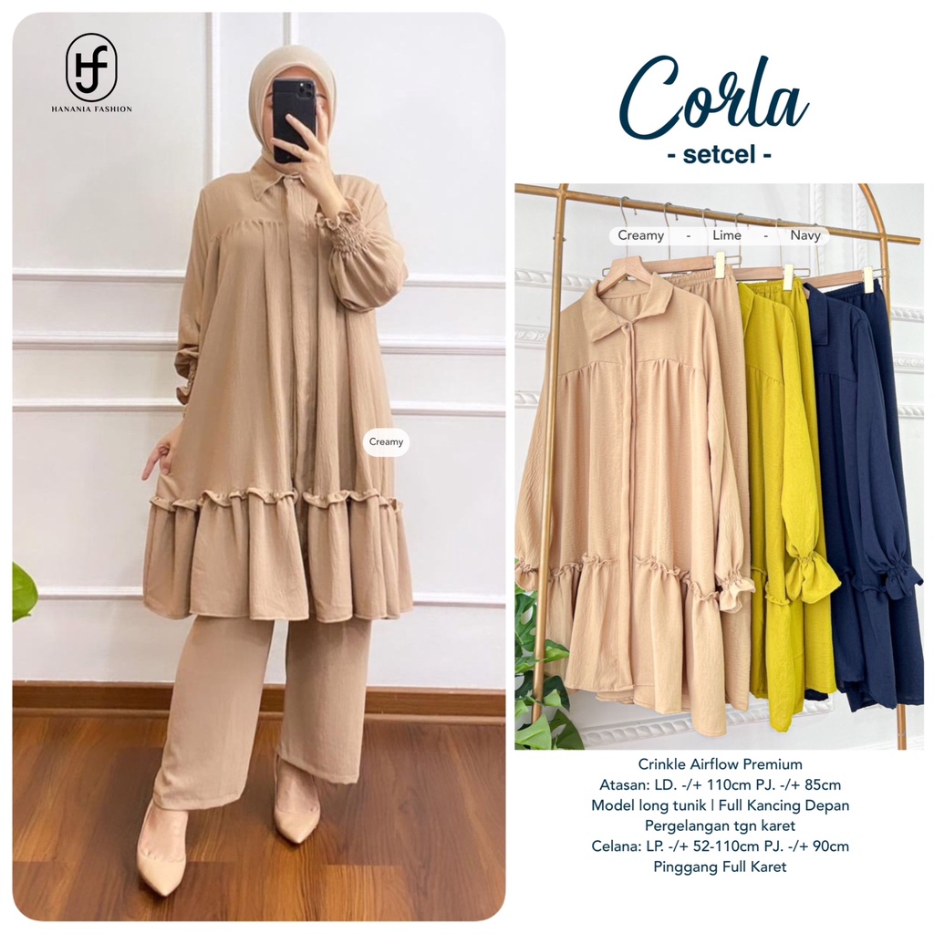 CORLA SETCEL BY HANANIA BAHAN CRINKLE AIRFLOW PREMIUM LONG TUNIK PANTS