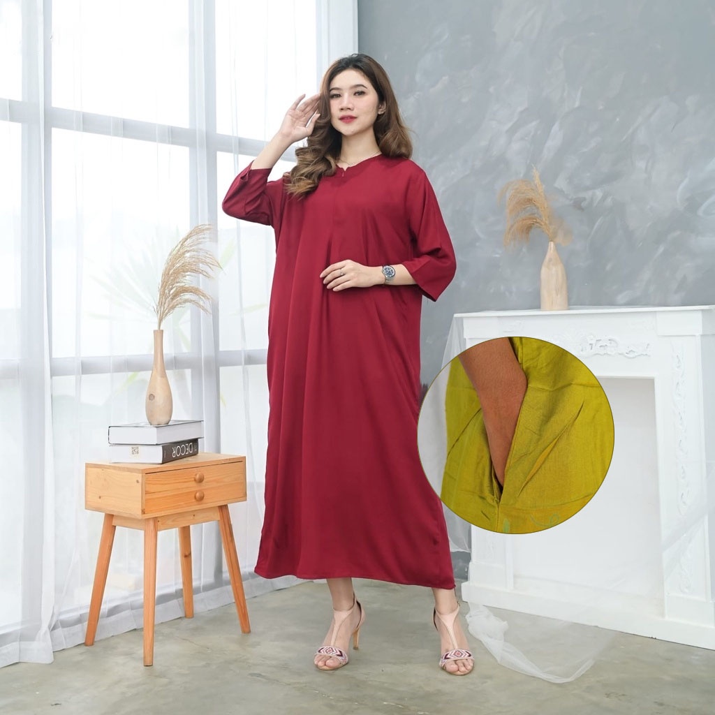 Daster Polos Lengan 3/4 Longdress Jumbo Ld 120 Homedress Panjang Busui Bersaku Kekinian