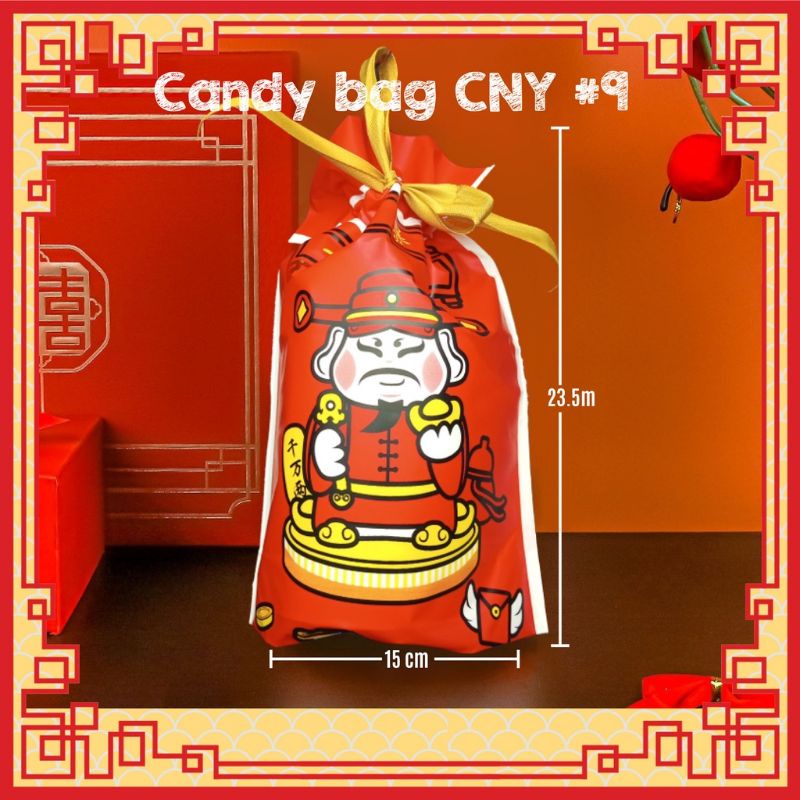 

kantong plastik serut pita imlek dewa keberuntungan/cookies bag hampers