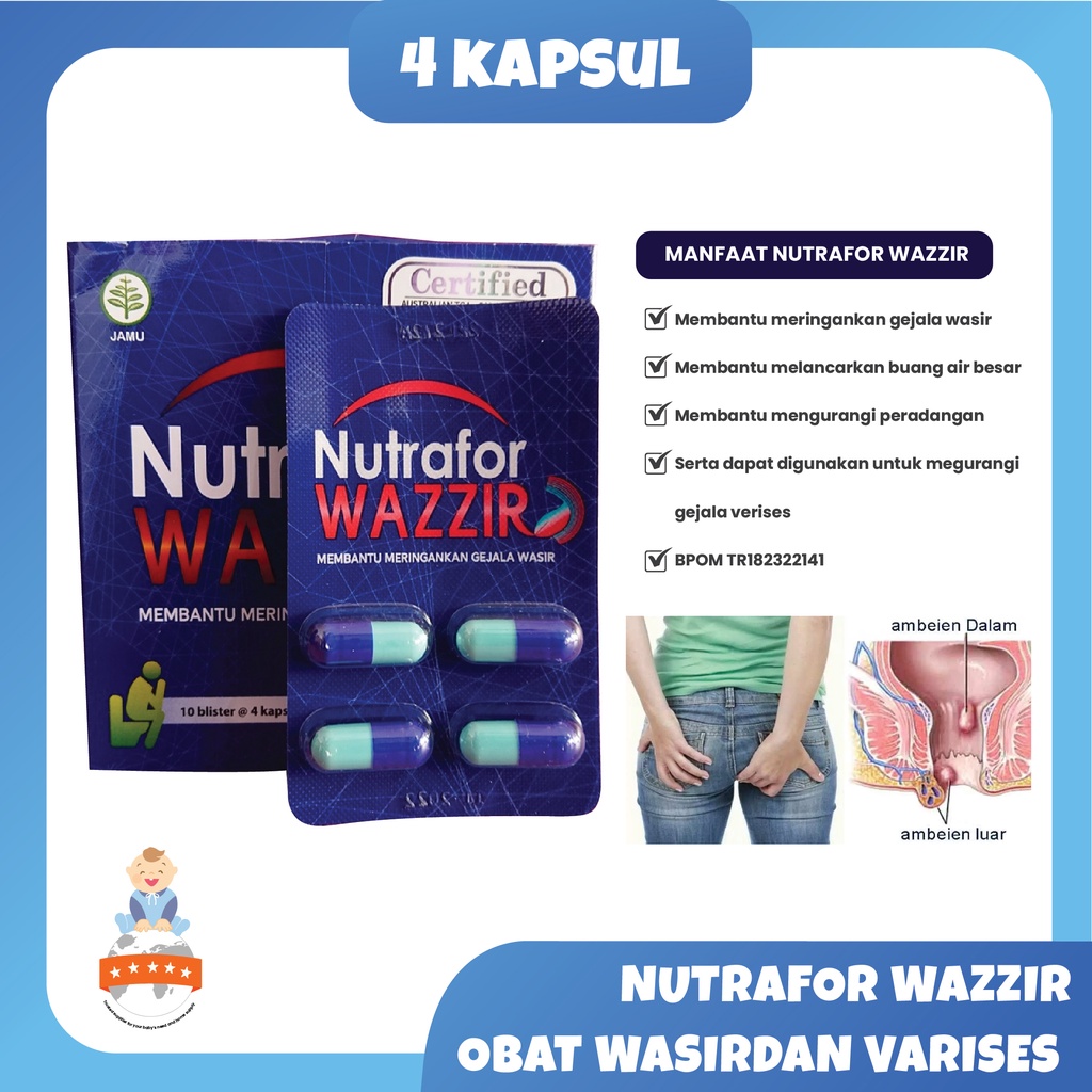 Nutrafor WAZZIR Obat Wasir dan Varises Herbal Isi 4 Kapsul