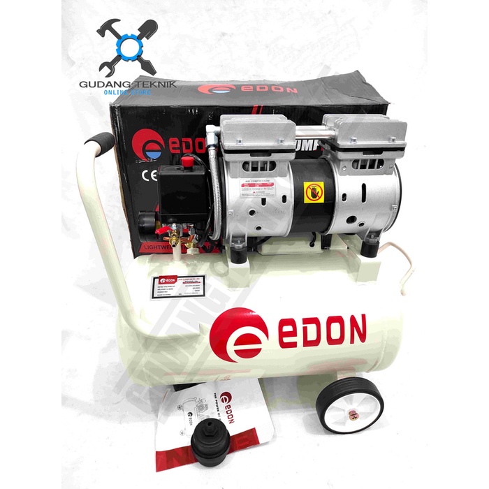Kompresor Angin Tanpa Oli Kapasitas 25 Liter 3/4HP ED550-25L EDON / Portable Air Compressor Oiless 25Liter 3/4 HP ED 550-25L EDON