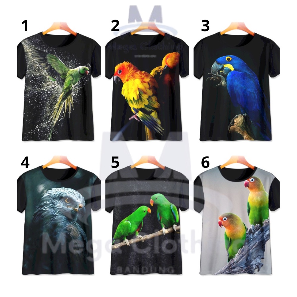 Kaos Anak Baju Anak Burung Peliharaan Lucu Lovebird, Makaw, Parkit, Elang, Nuri Untuk Usia 1 s/d 12 
