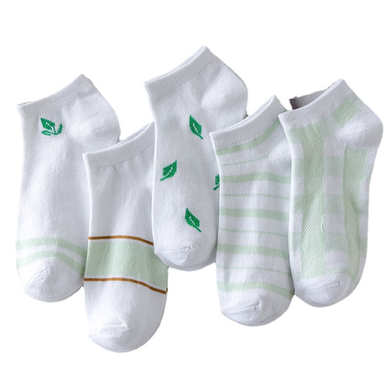 IL - Kaos Kaki Wanita Motif Daun Hijau Putih Kaos Kaki Pendek Semata Kaki SC-29