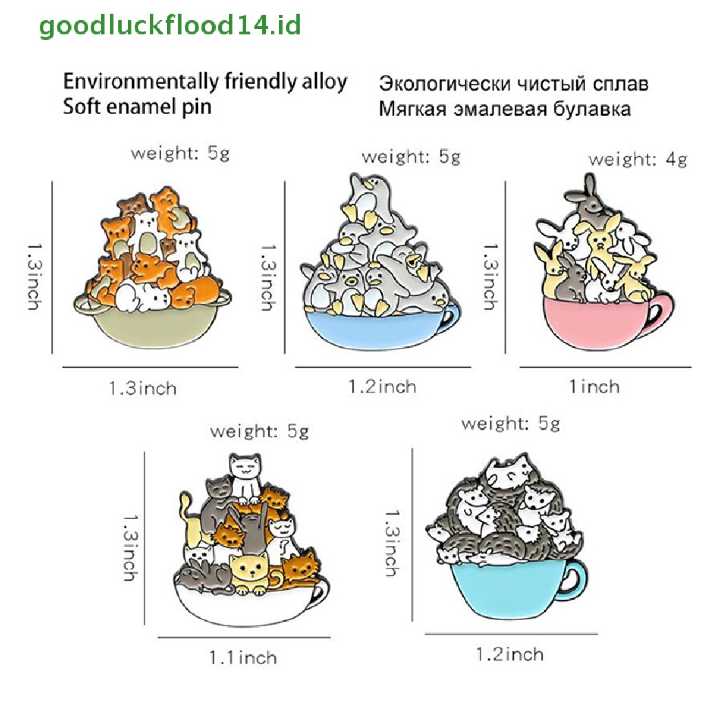 [GOOGFOUR] Cangkir Enamel Hewan Pin Kartun Cangkir Kucing Anjing Bros Mantel Tas Lencana Perhiasan [TOP]