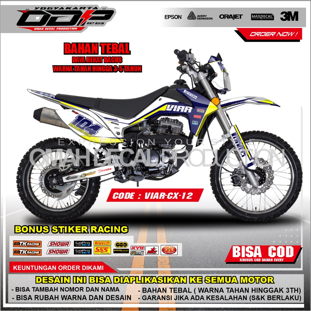 DECAL VIAR CROSS 250 FULL BODY STIKER DEKAL VIAR CROSS BANYAK PILIHAN WARNA MODEL TERBARU BISA RUQES