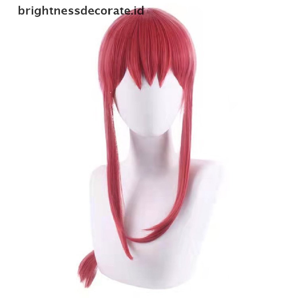 [Birth] Wanita Makima Anime Rantai Man Cosplay Panjang Braided Lurus Rambut Sintetis Halloween Merah Bermain Peran Pesta Wig Aksesoris [ID]