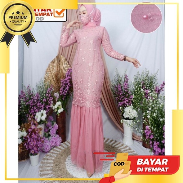 Premium Baju Gamis Dress Dres Busui Brukat Brokat Pesta Kondangan Susun Rayon Hitam Putih Polos Wani