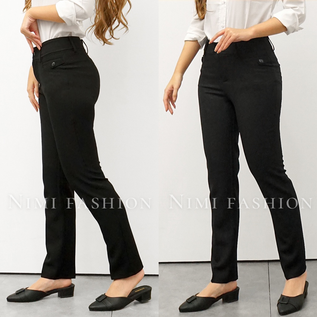 NIMI - Celana Bahan Wanita Kancing Resleting Celana Kerja Wanita Slimfit