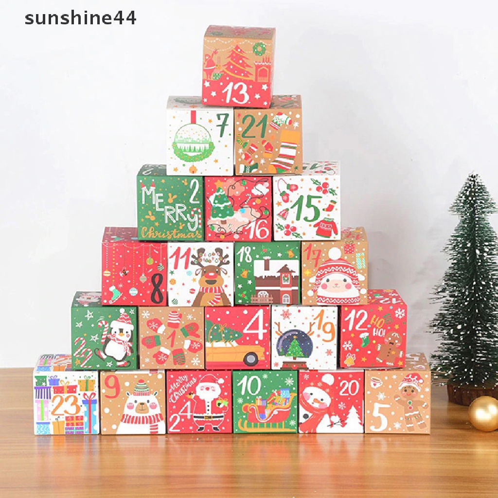 Sunshine 24Pcs Kotak Hadiah Kalender Advent Natal Kraft Paper Candy Cookies Box Decor.