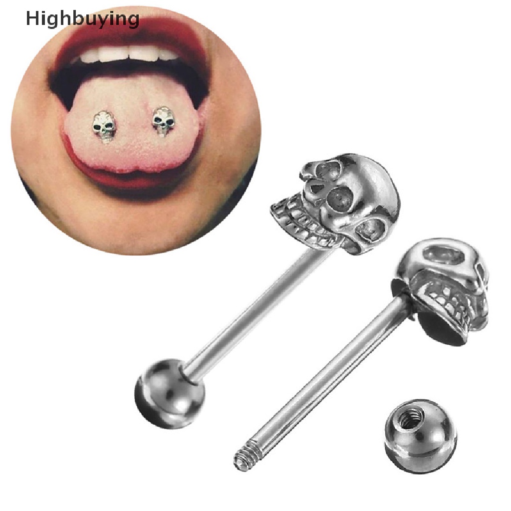 Hbid Cincin Stainless Steel Skull Ball Lidah Batangan Barbel Tubuh Wanita Perhiasan Glory