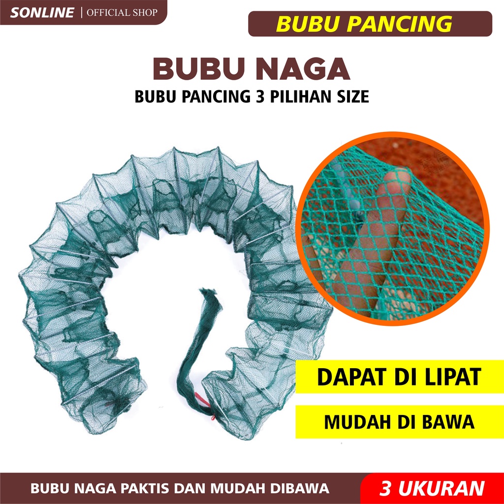 SONLINE Bubu Naga 1.5 meter/1.5m - 3.0 meter/3.0m Perangkap Ikan Udang Kepiting Lobster 7/14/16 Ruas Anti Karat WJWB