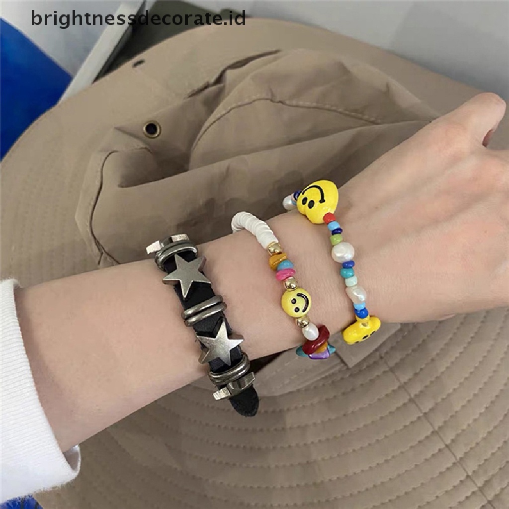 [Birth] Retro Punk Gelang Kulit Imitasi Untuk Pria Wanita Bintang Kulit Gelang Adjustable Rivet Alloy Bracelet Goth Perhiasan Aksesoris Pakaian [ID]