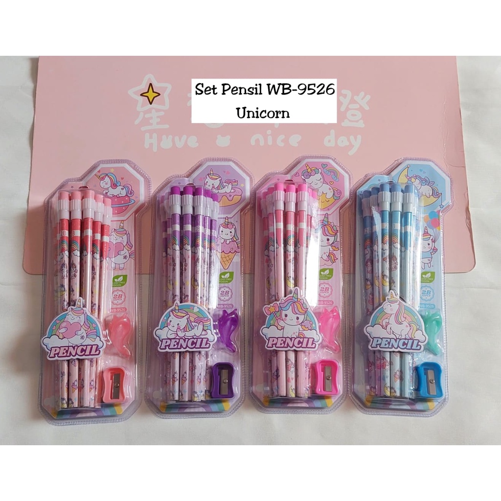AS Pensil Set Sanrio, Unicorn, Dino, Astronot 12pc + rautan / joyko / davis / deli / fabercastel