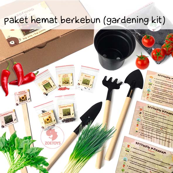 Zoetoys Paket Hemat Berkebun (Gardening Kit) | DIY Menanam Tomat Bunga Matahari Cabe Rawit Kangkung Bayam Daun BawangStarter Plant Grow Kit | Cari Bingkisan Hampers Gift Souvenir Kado Ulang Tahun | Mainan Science Set