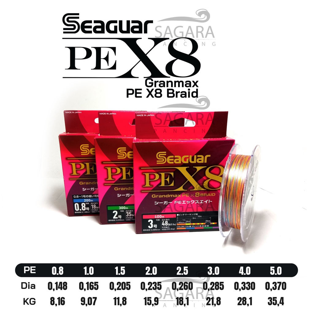 Senar PE Seaguar Grand Max X8 Multi Color PE Seaguar 200 | 300 | 400 Meter