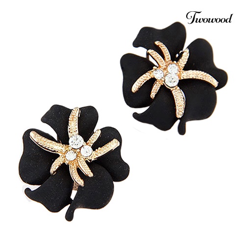 Twowood Wanita Elegan Bunga Bintang Laut Pesona Berlian Imitasi Ear Studs Fashion Anting Hadiah