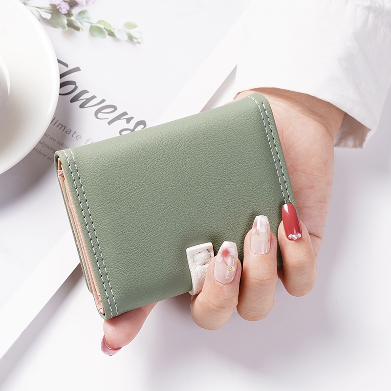 Dompet Lipat Wanita Motif Daun Fashion Style Korea Dompet Pendek Cewek Mini Women Wallet PU Satu7an D102