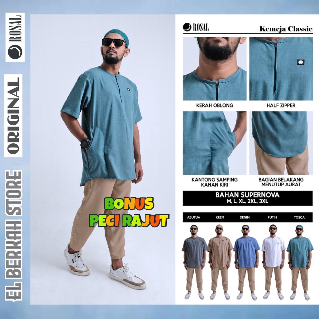 kemeja Koko classic dewasa lengan pendek kerah oblong