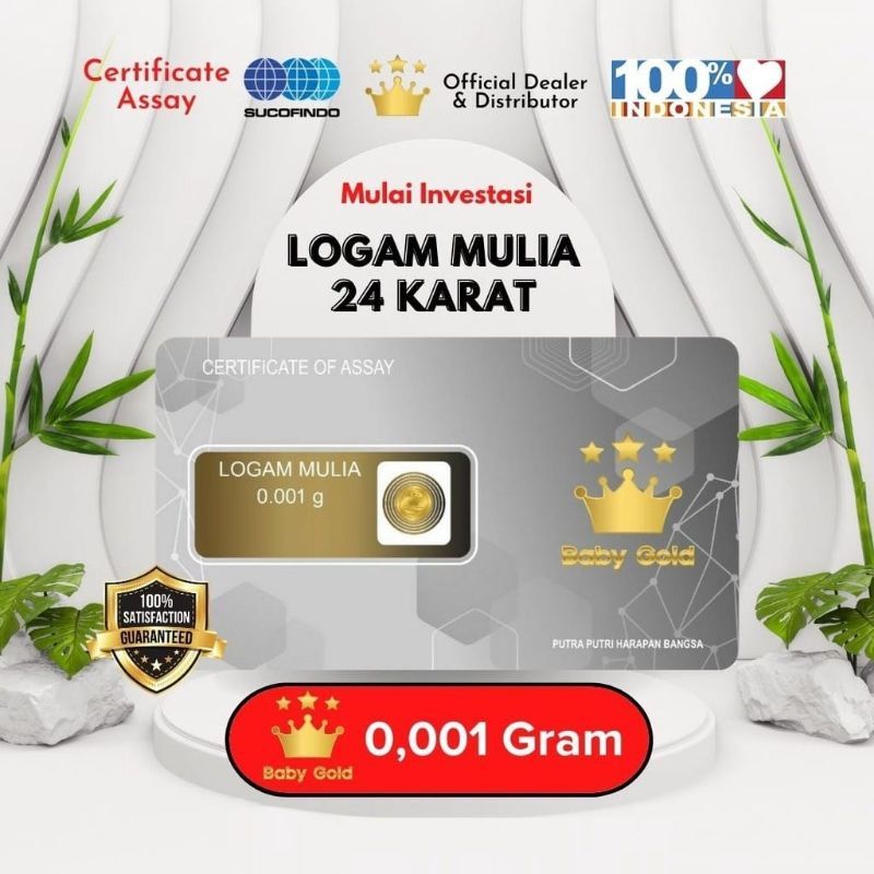 Hanya Untuk Hadiah Baby Gold Emas Mini 0.001 Gram Logam Mulia 24 Karat Babygold MiniGold Mini