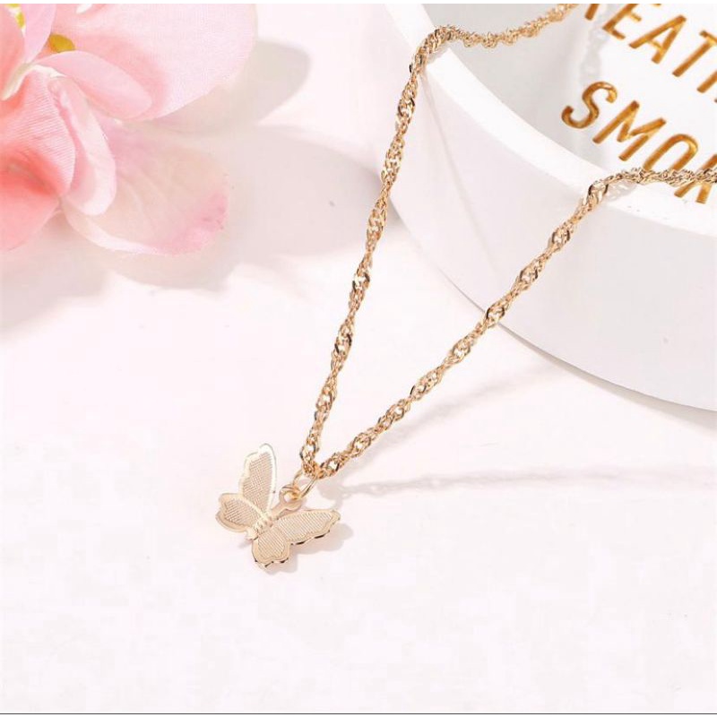 KALUNG MOTIF KUPU KUPU KEKINIAN WARNA GOLD DAN SILVER KALUNG KOREAN STYLE MURAH