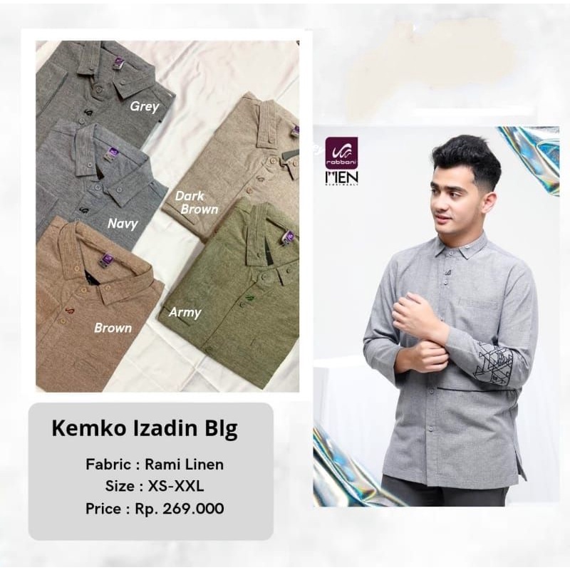 Rabbani Kemko Kemeja Koko Uzzadin Lengan Panjang Blong Tanpa Manset Bahan Rami Linen Original Terbar