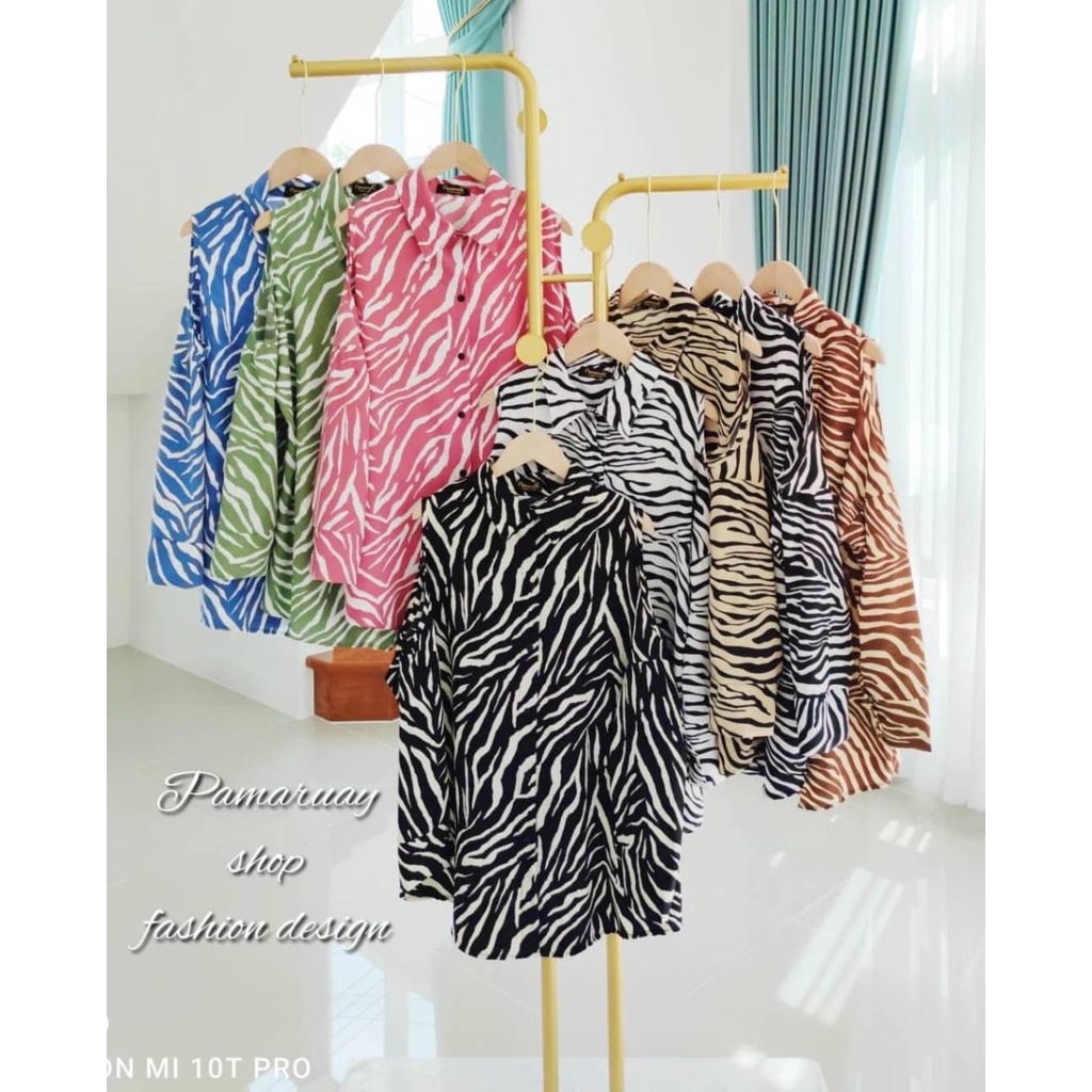 KEMEJA PAMARUAY ZEBRA BAHU BOLONG FASHION WANITA IMPORT BANGKOK CODE P 11