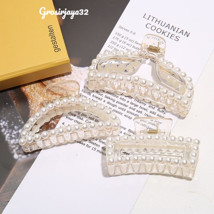 (GROSIRJAYA32) JEPITAN JEDAI MUTIARA BENING DOFF 9,5CM JEPIT RAMBUT SALON KOREA MATTE MODEL MUTIARA BULAT PEARL