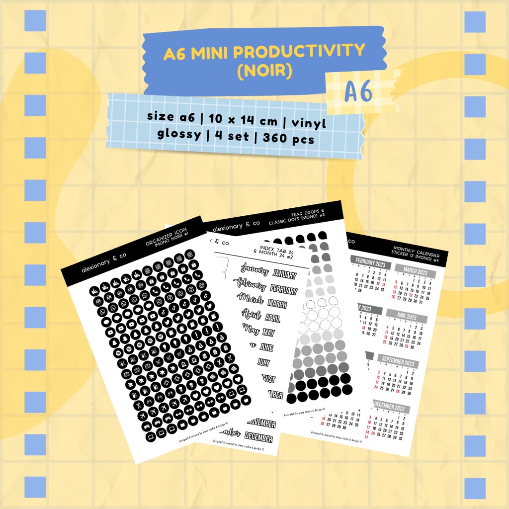

Journal Planner Mini Productivity Sticker [Mono Noir] | A6 10 x 14 cm | stiker murah jurnal scrapbook planner deco cute