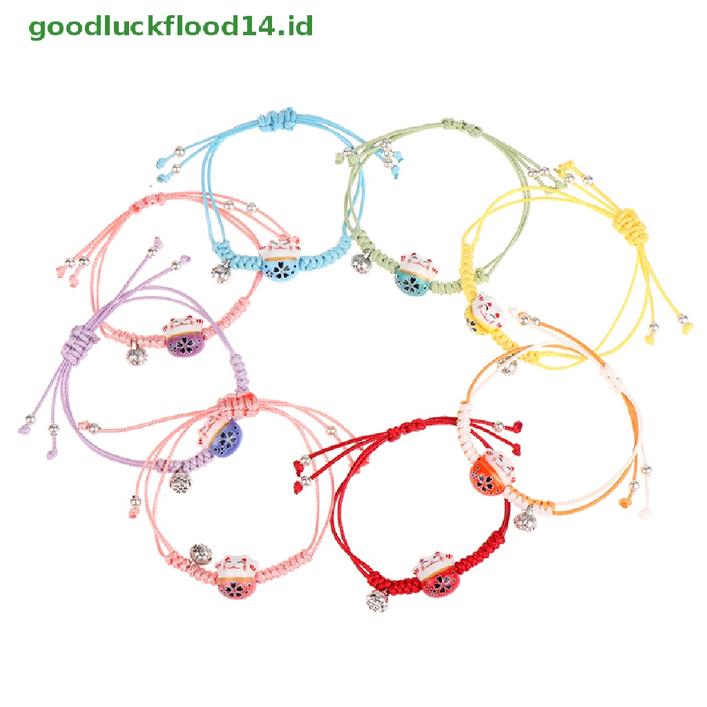 [GOOGFOUR] 1pc Gelang Liontin Keramik Lucky Cat Bracelets Tenun Tangan Warna Gelang [TOP]