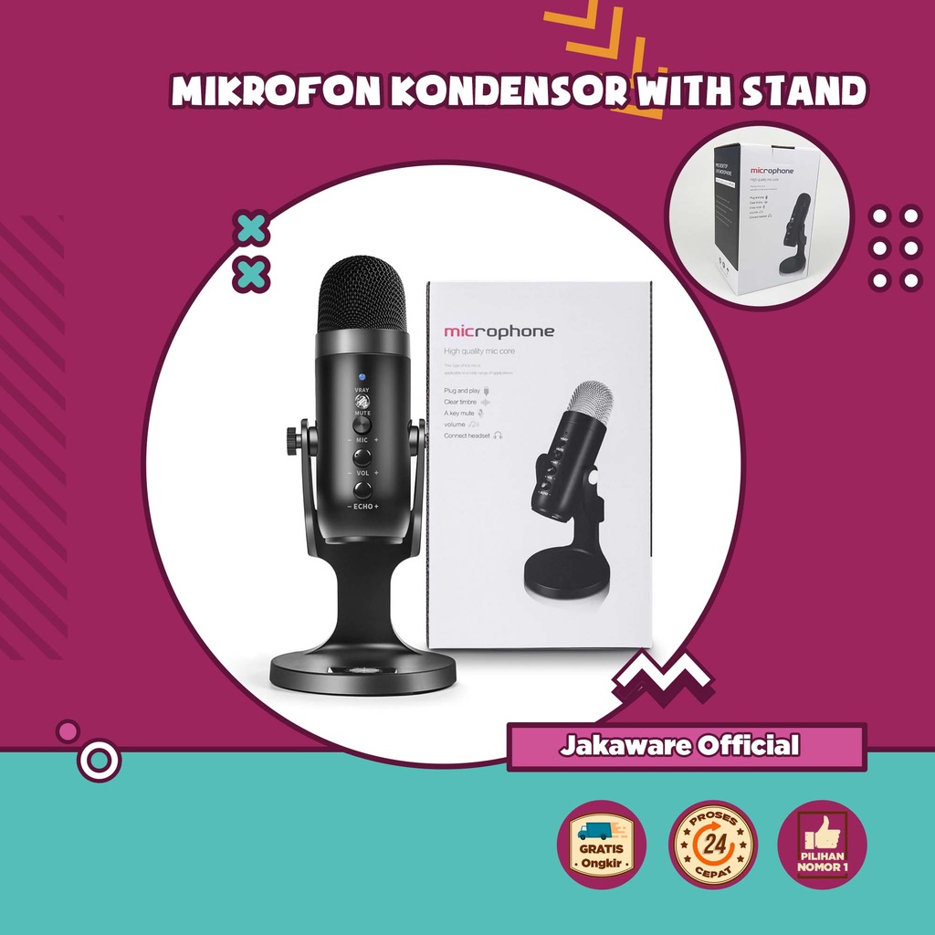 ICREATIVE MICROPHONE CONDENSER USB MIKROFON KONDENSOR WITH STAND MIC SMULE CLIP ON KOMPUTER COMPUTER