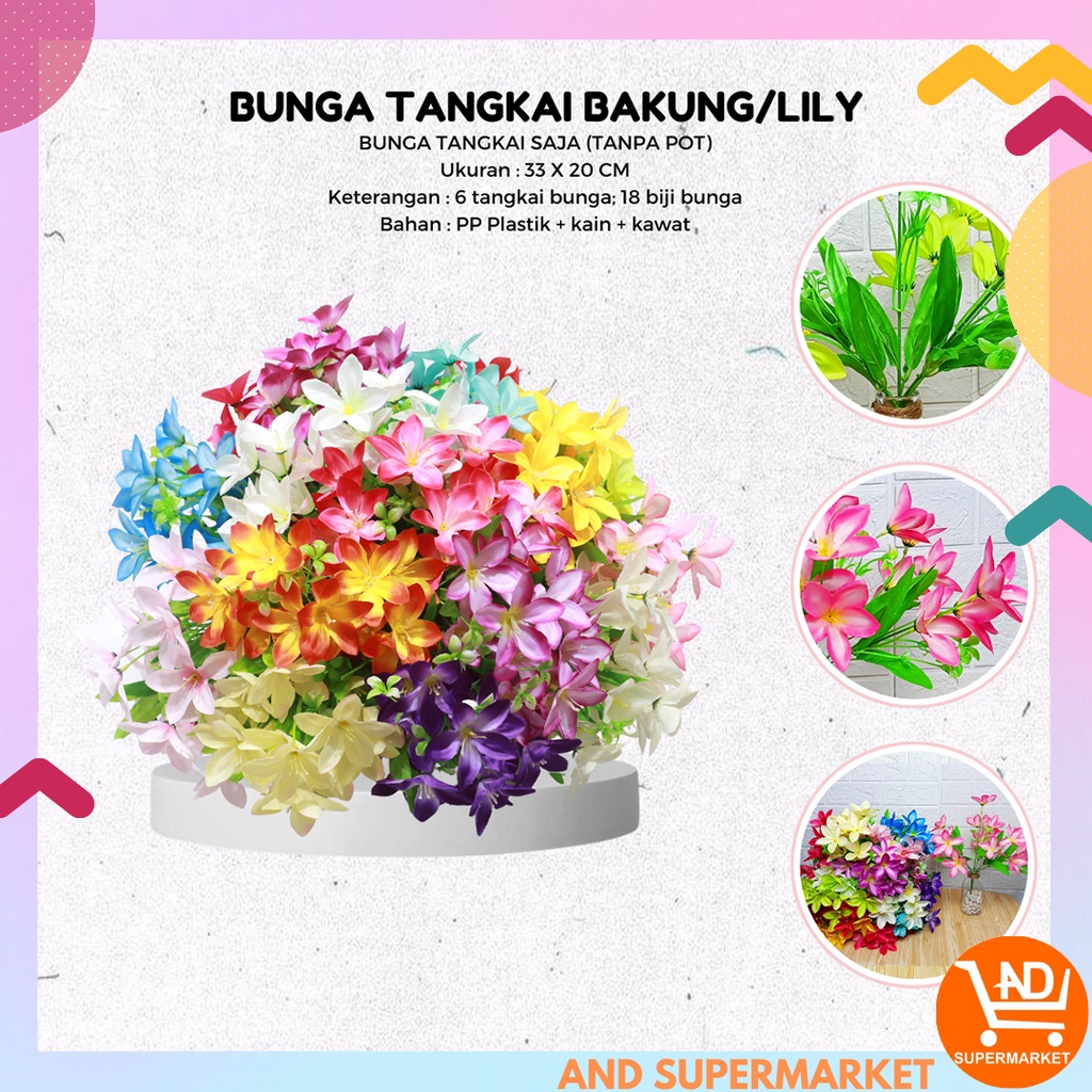 AND / COD / Bunga Lily Hias Plastik Bunga Tangkai Bakung Dekorasi Rumah Bunga Hias Plastik Artificial Flowers Cantik PBP150