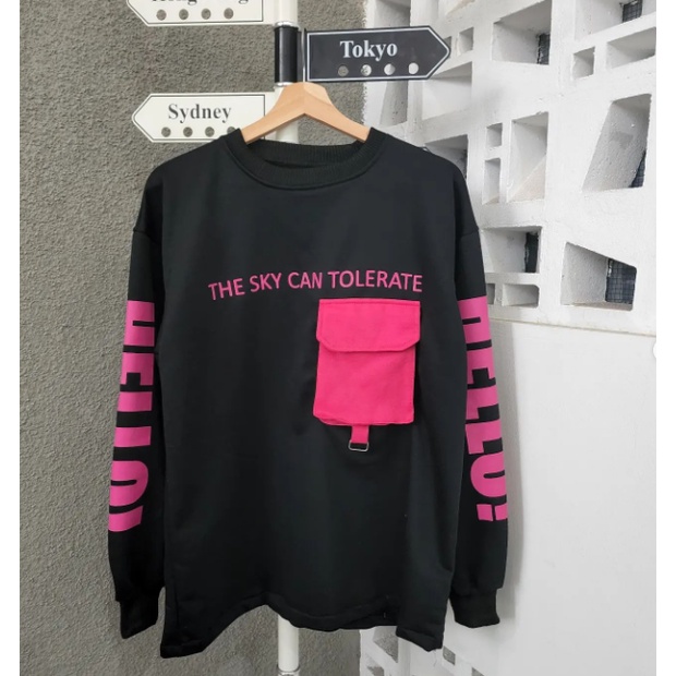 (COD) HELLO POCKY PINK OVERSIZE BAHAN FLEECE