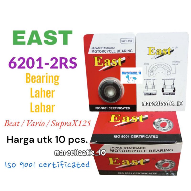 10 PCS LAHER LAHAR BEARING 6201 2RS MERK EAST kemasan press LAHER 6201 PRESS LAHER MOTOR BEAT LAHER 