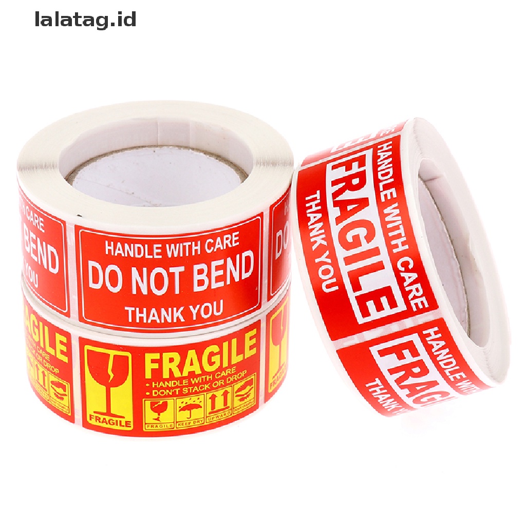 [lalatag] 250pcs/roll Stiker Fragile Gagang Dengan Hati-Hati Label Peringatan Terima Kasih [ID]