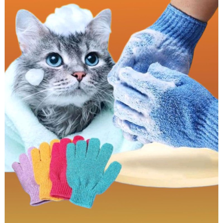SPON TANGAN Sarung Tangan Grooming Kucing Mandi Kucing Penghilang Bulu Rontok Spon